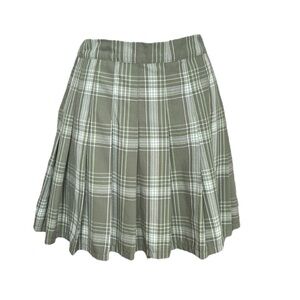 AERIE Class Act Pleated Plaid Mini Skirt School Girl Preppy Green, Size Medium